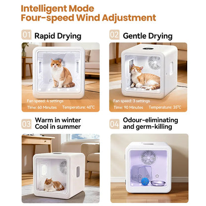 Aura Automatic Pet Drying Box 70L Smart Temperature Control Drying Pet Hair Grooming For Dog Cat Dryer 4 Speeds Ultra Quiet