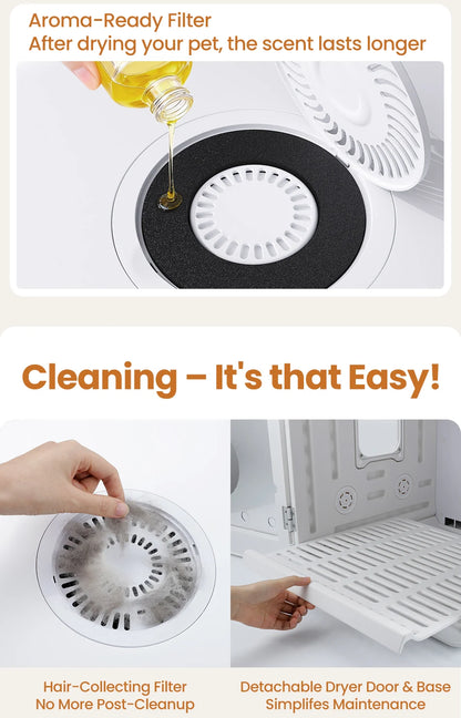 Aura Automatic Pet Drying Box 70L Smart Temperature Control Drying Pet Hair Grooming For Dog Cat Dryer 4 Speeds Ultra Quiet