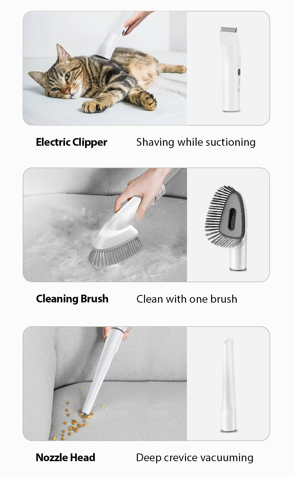 Aura Pet Multifunction Grooming Vacuum Kit 5-IN-1 Portable Household Vacuum Cleaner For Pet Cat Dog Hair Vacuum Groomer Kit