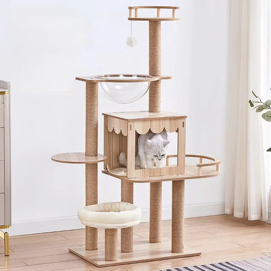 Multi-Level Cat Condo Large Cats Tree Plush Hammock Cat Tower with Scratching Posts Cat Tree House Cats Toys Accessories for