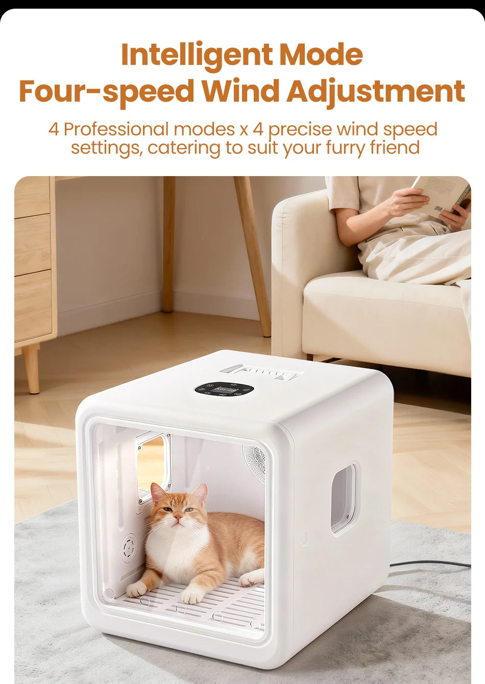 Aura Automatic Pet Drying Box 70L Smart Temperature Control Drying Pet Hair Grooming For Dog Cat Dryer 4 Speeds Ultra Quiet