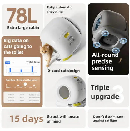 Aura 78L Self Cleaning Cat Litter Box Fully Enclosed Automatic Cat Sand Box App Control Extra Large Space Smart Pet Toilet Tray