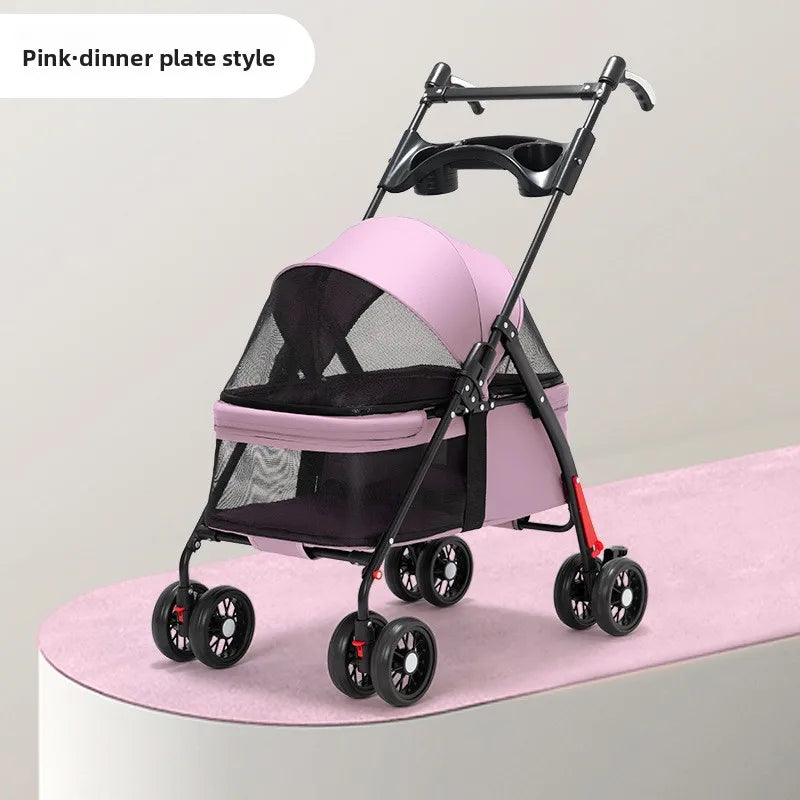 Pet Stroller Dogs Cats Teddy Bear Baby Stroller Small Pet Stroller Light and Foldable Suitable Outdoor Travel Dog Cat Supplies