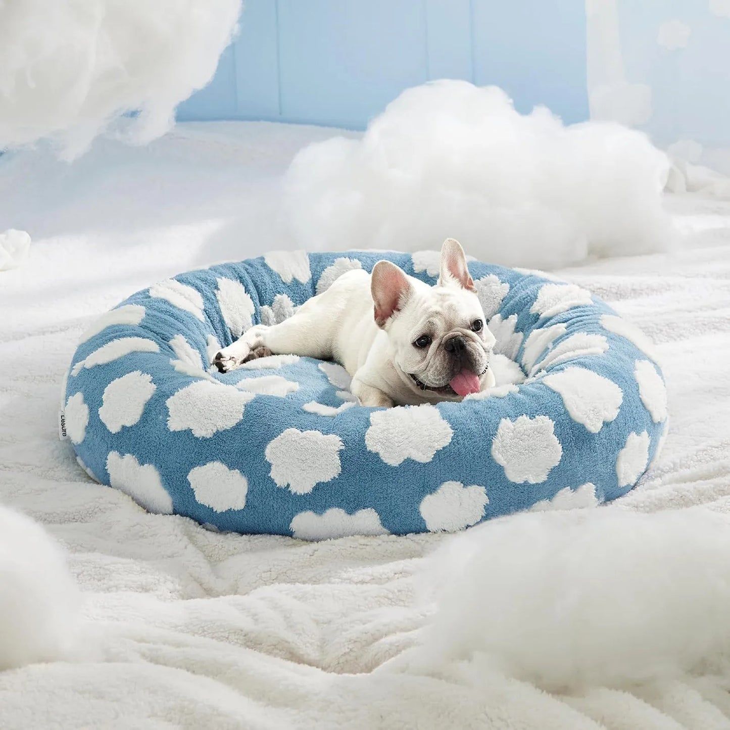 Sky Clouds Small Dog Kennel Cute Dog Bed For Pet Washable Puppy Beds Cozy Rectangle Orthopedic Pet Sofa Shaggy Plush Slip Bottom