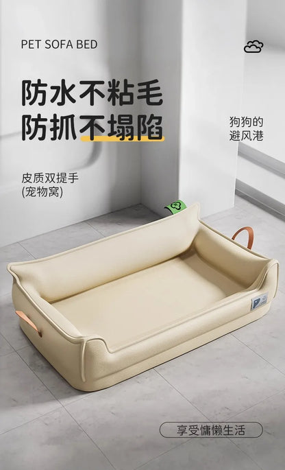 Orthopedic Leather Dog Bed Sofa – Detachable Rectangle Pet Bed with Non-Slip Bottom, Waterproof and Machine Washable for Ultima