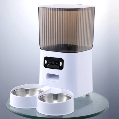 Aura 5L Double Bowls Smart Automatic Cat Feeder With Camera Cat Dry Food Video Dispenser Pet Smart Voice Recorder Auto Feeder For Dog