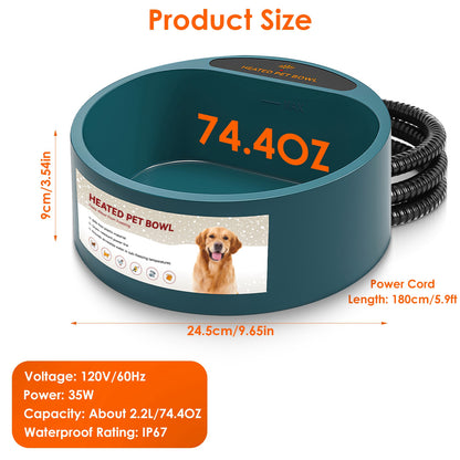 Aura 1Pc Heated Water Bowl For Dog Cat 74.4OZ Heating Water Dish IP67 Waterproof Thermal Water Bowl Heated Pet Bowl Dog Cat Water Feeder Bowl For Dog Cat Rabbit Pet