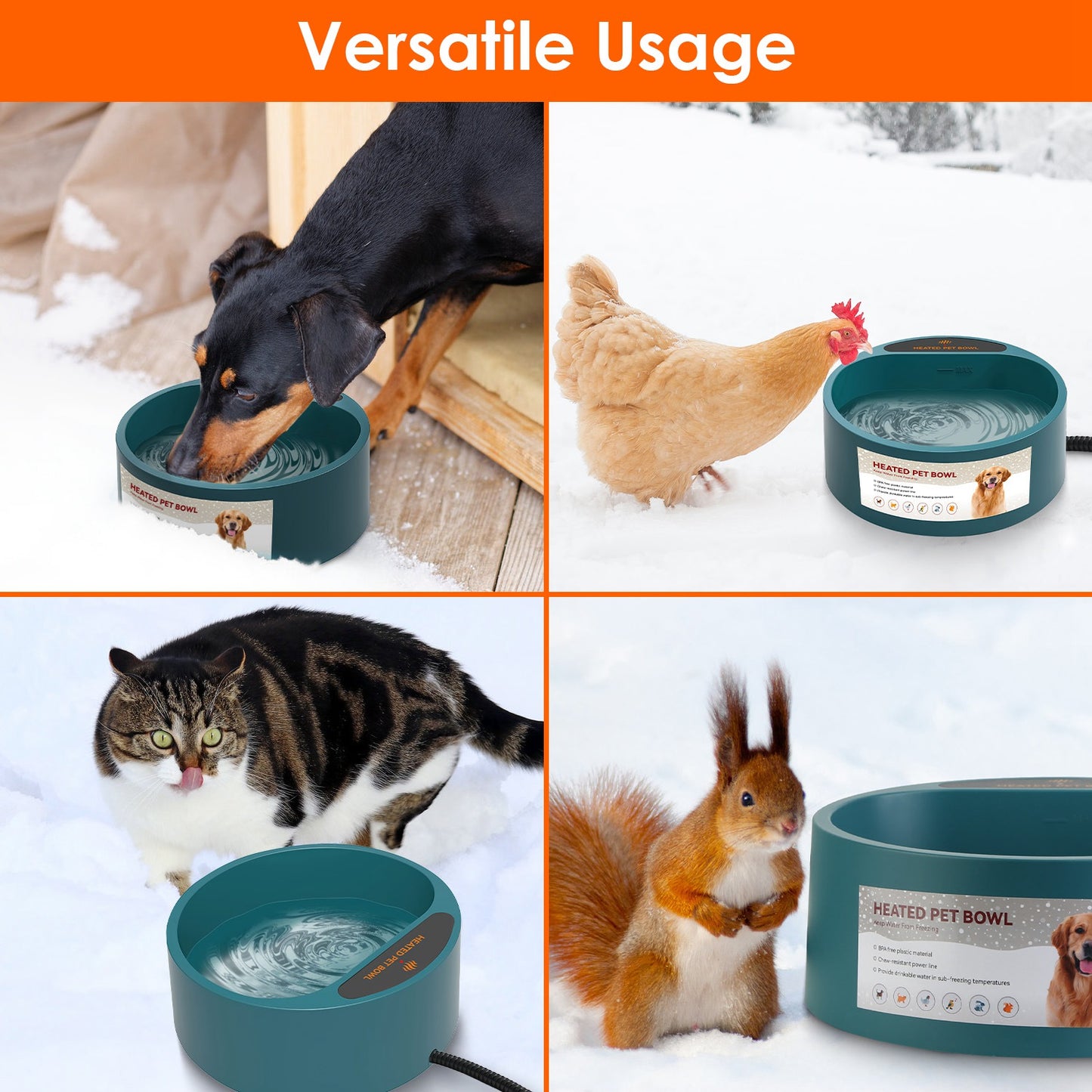 Aura 1Pc Heated Water Bowl For Dog Cat 74.4OZ Heating Water Dish IP67 Waterproof Thermal Water Bowl Heated Pet Bowl Dog Cat Water Feeder Bowl For Dog Cat Rabbit Pet